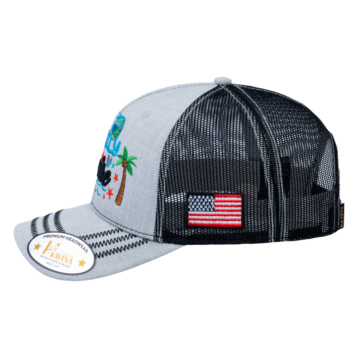 Unisex Embroidered Family Cruise, Traveling, 6-Panel Trucker Hat, Light Gray/Black, Zig Zag, Adjustable Fit