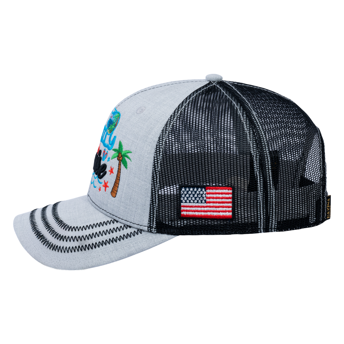 Unisex Embroidered Family Cruise, Traveling, 6-Panel Trucker Hat, Light Gray/Black, Zig Zag, Adjustable Fit