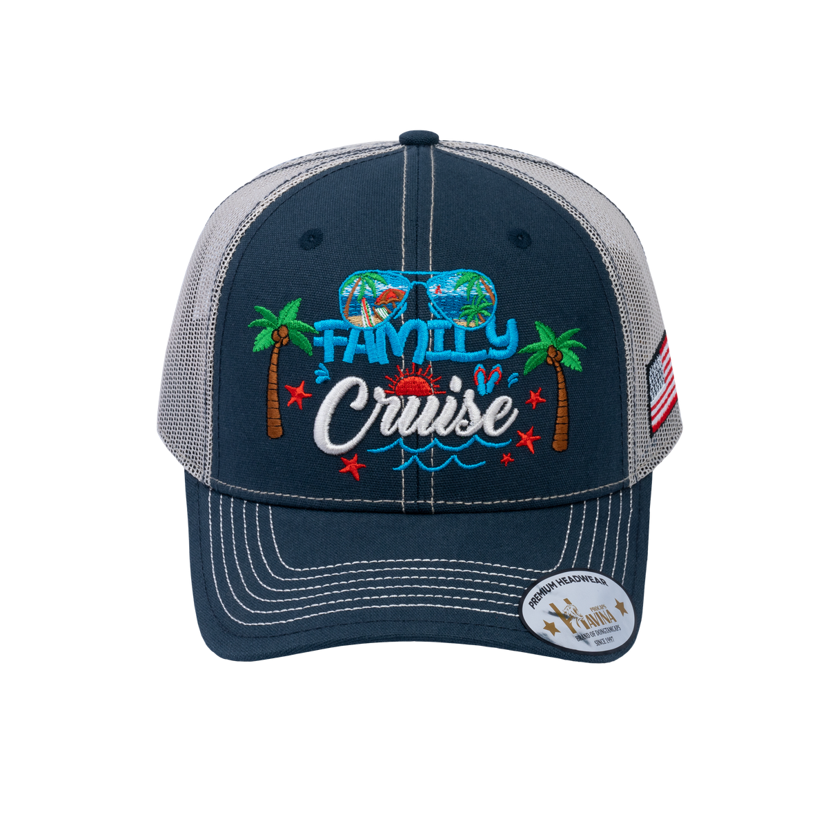Unisex Embroidered Family Cruise, Traveling, 6-Panel Trucker Hat, Navy/Beige, Classic, Adjustable Fit