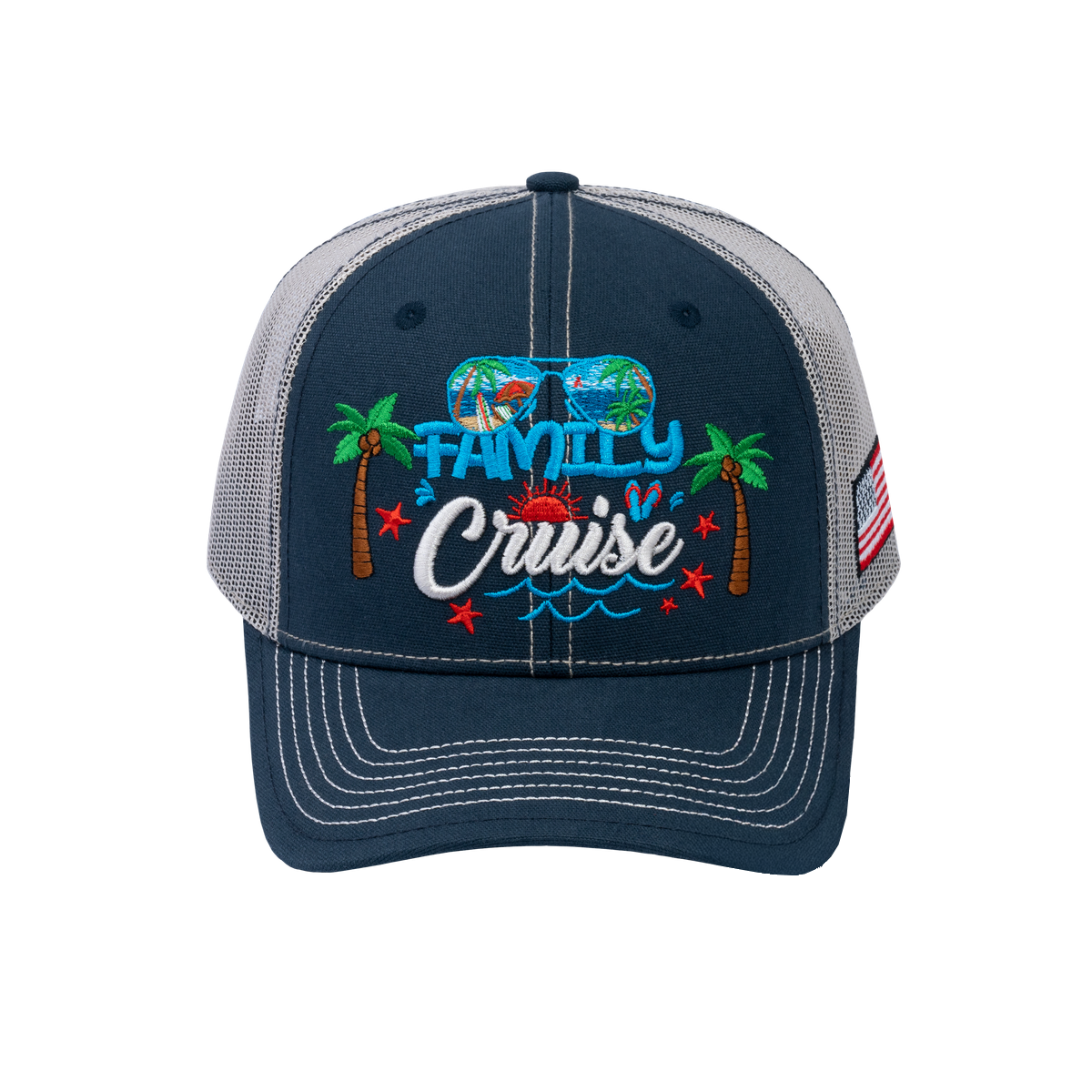 Unisex Embroidered Family Cruise, Traveling, 6-Panel Trucker Hat, Navy/Beige, Classic, Adjustable Fit
