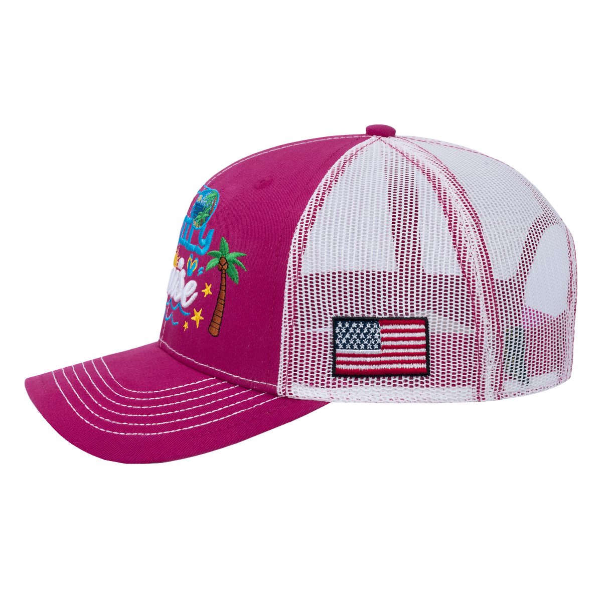 Unisex Embroidered Family Cruise, Traveling, 6-Panel Trucker Hat, Pink/White, Classic, Adjustable Fit