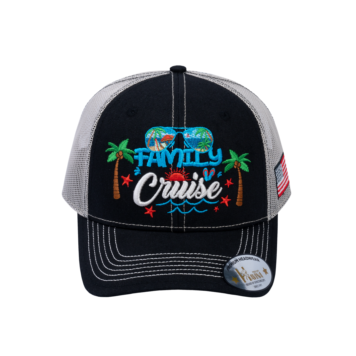 Unisex Embroidered Family Cruise, Traveling, 6-Panel Trucker Hat, Black/Beige, Classic, Adjustable Fit
