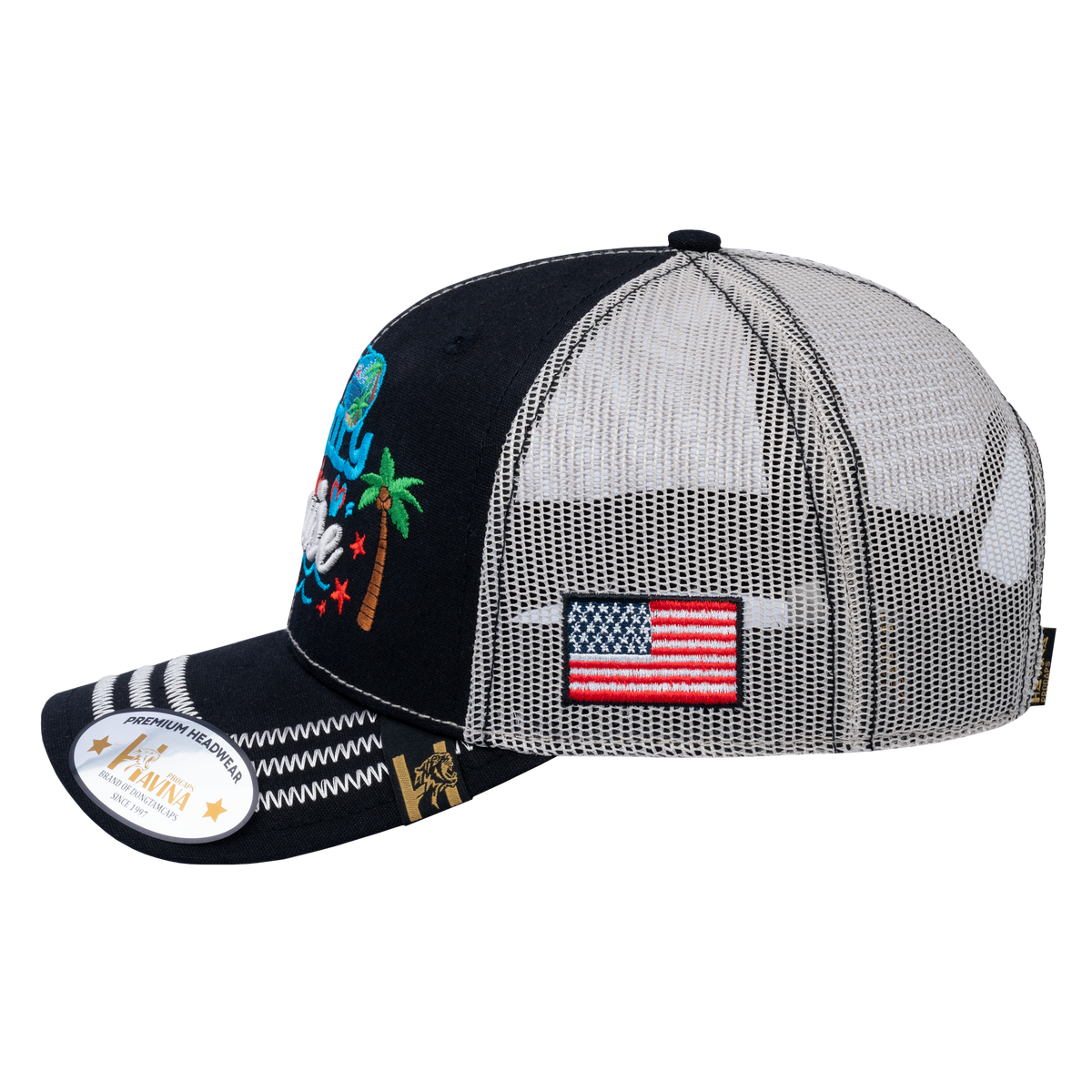 Unisex Embroidered Family Cruise, Traveling, 6-Panel Trucker Hat, Black/Beige, Zig Zag, Adjustable Fit