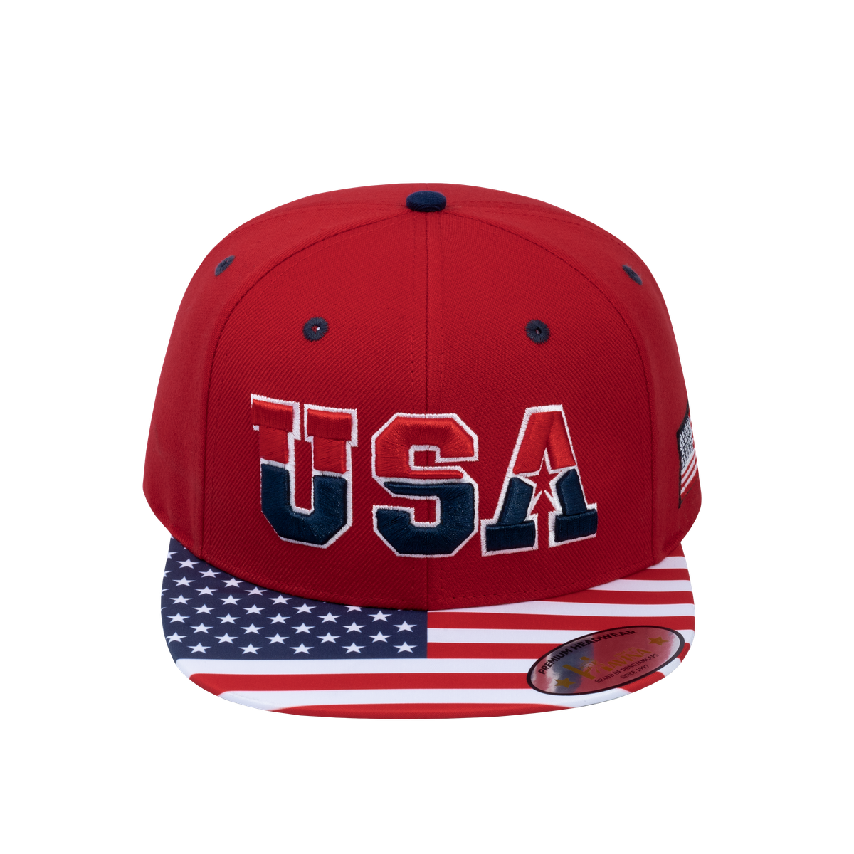Unisex Embroidered Classic US American Flag, 6-Panel Snap Baseball Cap, Red, Adjustable Fit