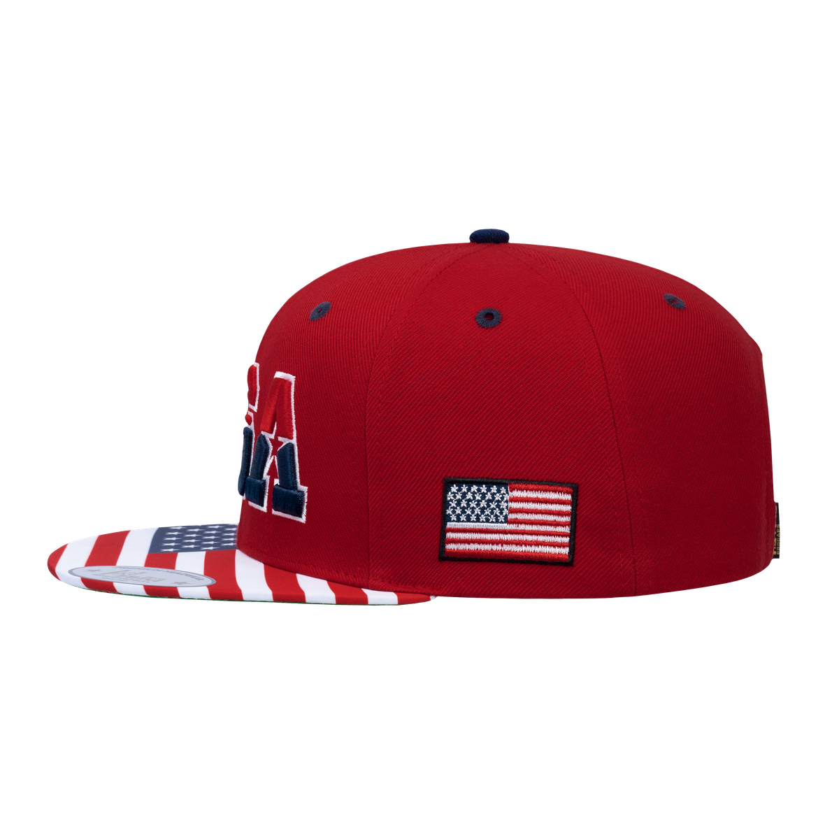 Unisex Embroidered Classic US American Flag, 6-Panel Snap Baseball Cap, Red, Adjustable Fit