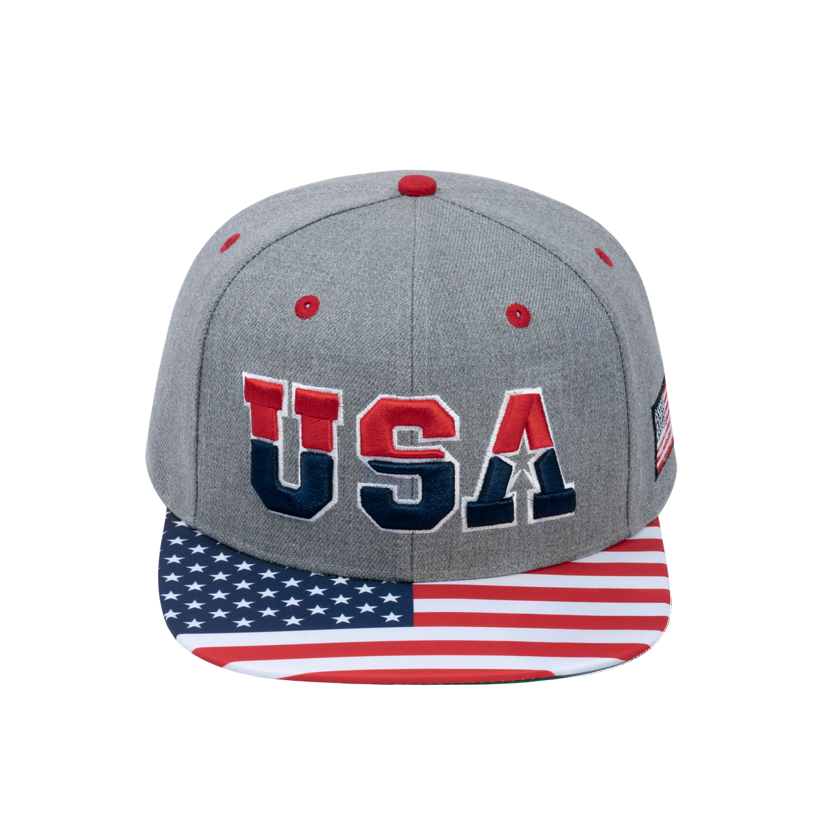 Unisex Embroidered Classic US American Flag, 6-Panel Snap Baseball Cap, Light Grey, Adjustable Fit