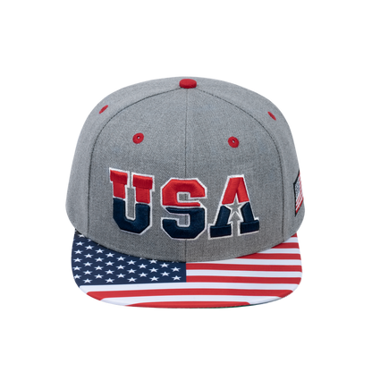 Classic US American Flag 6-Panel Snapback Flat Bill Baseball Cap with Light Grey front and Light Grey back