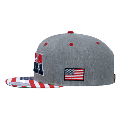 Classic US American Flag 6-Panel Snapback Flat Bill Baseball Cap with Light Grey front and Light Grey back