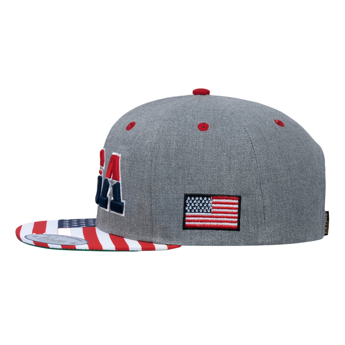 Unisex Embroidered Classic US American Flag, 6-Panel Snap Baseball Cap, Light Grey, Adjustable Fit