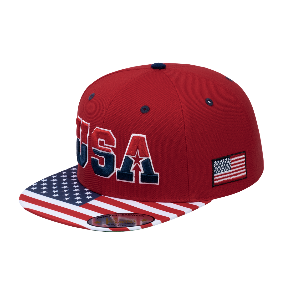 Unisex Embroidered Classic US American Flag, 6-Panel Snap Baseball Cap, Red, Adjustable Fit