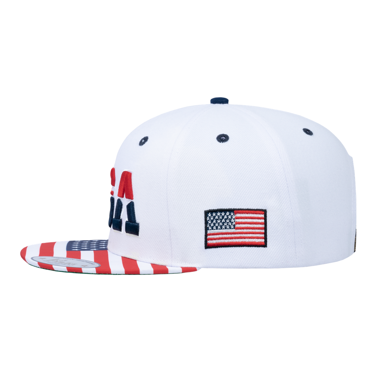 Unisex Embroidered Classic US American Flag, 6-Panel Snap Baseball Cap, White, Adjustable Fit