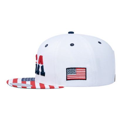 Classic US American Flag 6-Panel Snapback Flat Bill Baseball Cap with White front and White back