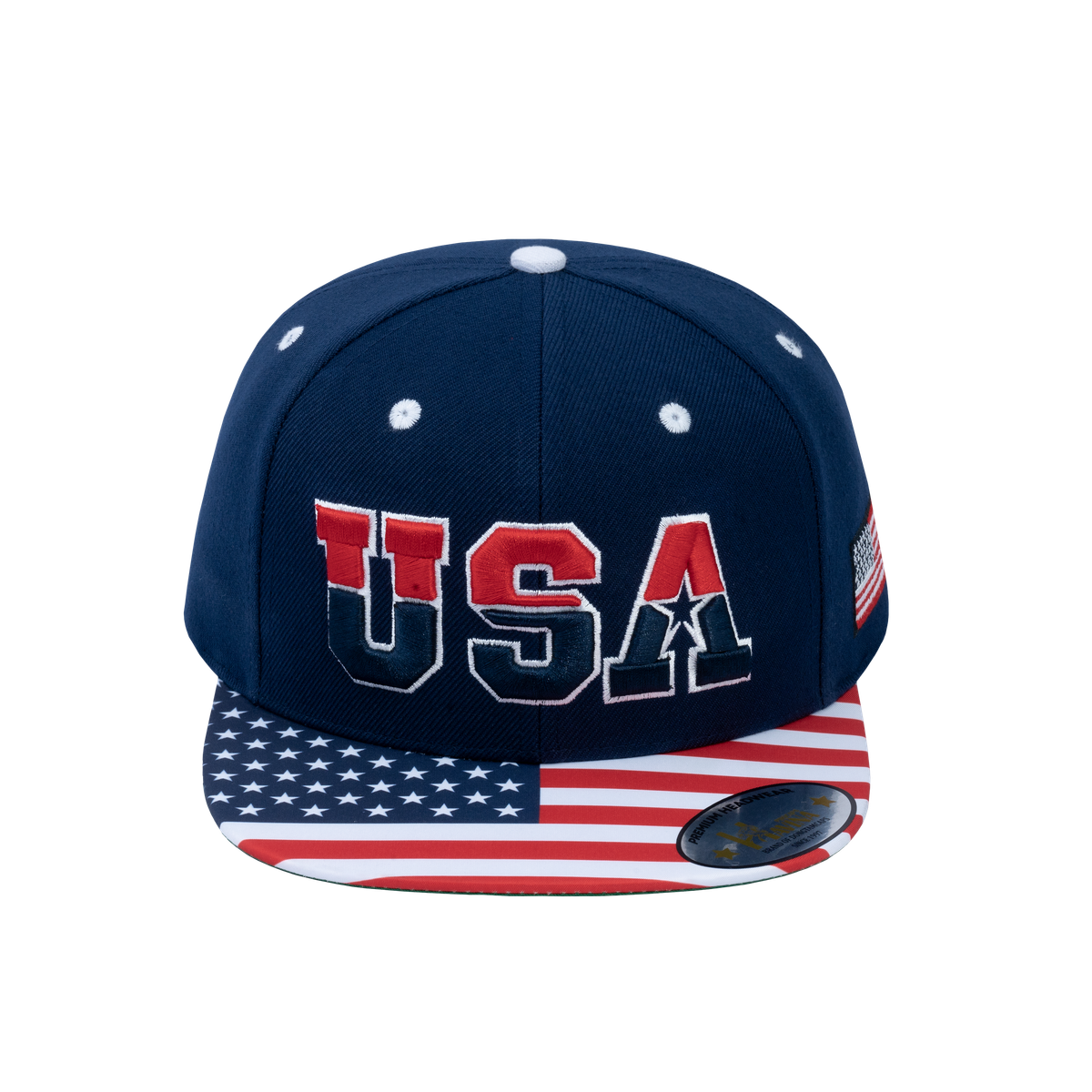 Unisex Embroidered Classic US American Flag, 6-Panel Snap Baseball Cap, Navy, Adjustable Fit