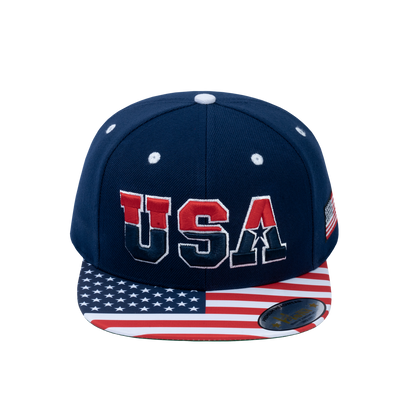 Classic US American Flag 6-Panel Snapback Flat Bill Baseball Cap with Navy front and Navy back