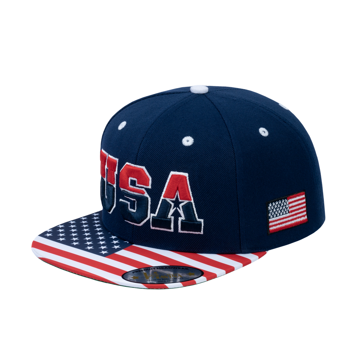 Unisex Embroidered Classic US American Flag, 6-Panel Snap Baseball Cap, Navy, Adjustable Fit