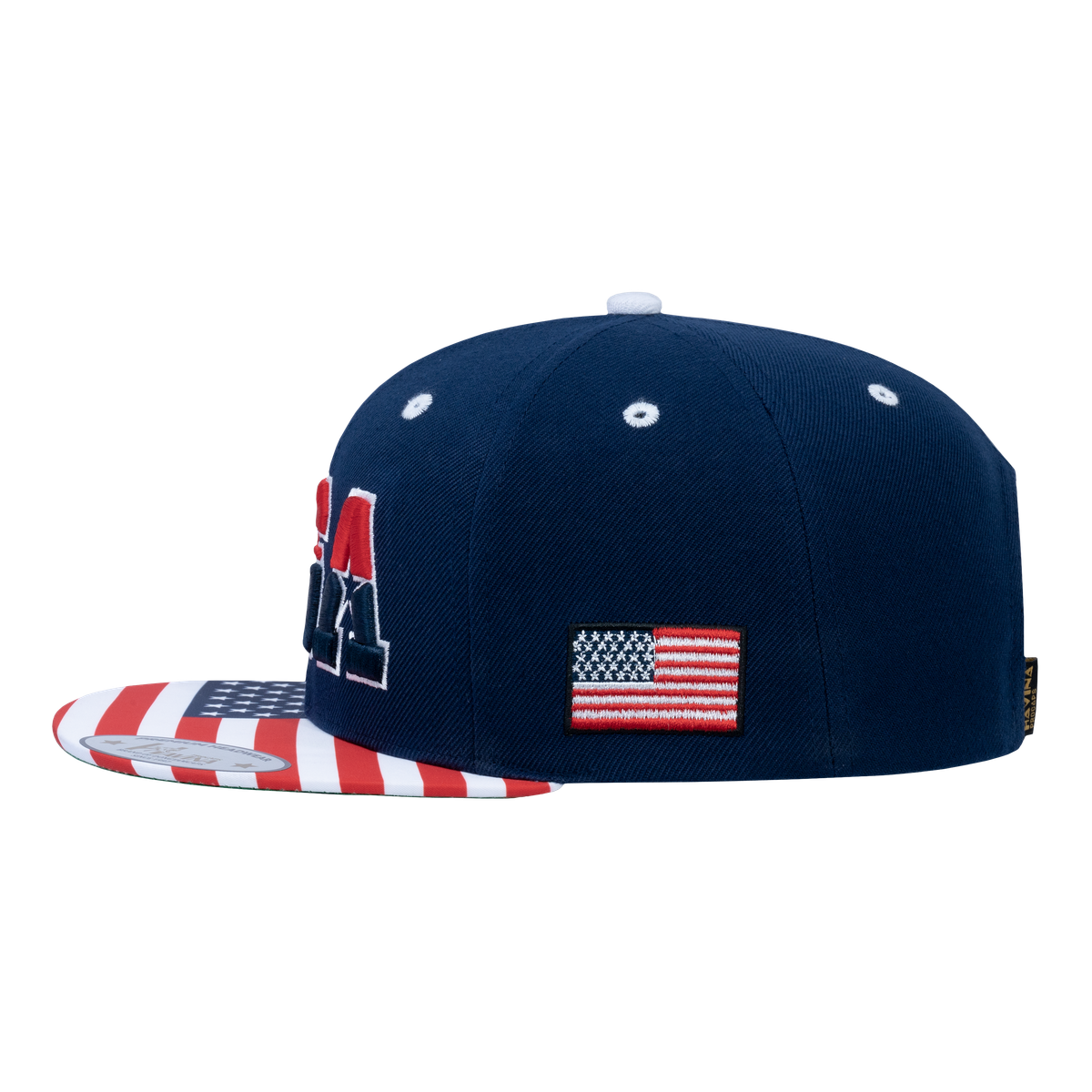 Classic US American Flag 6-Panel Snapback Flat Bill Baseball Cap with Navy front and Navy back