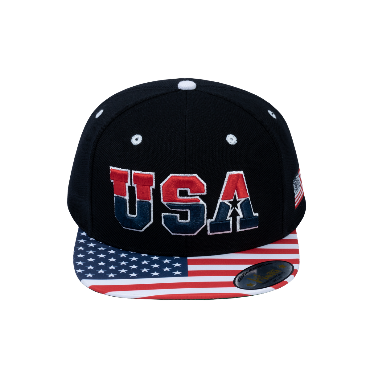 Unisex Embroidered Classic US American Flag, 6-Panel Snap Baseball Cap, Black, Adjustable Fit