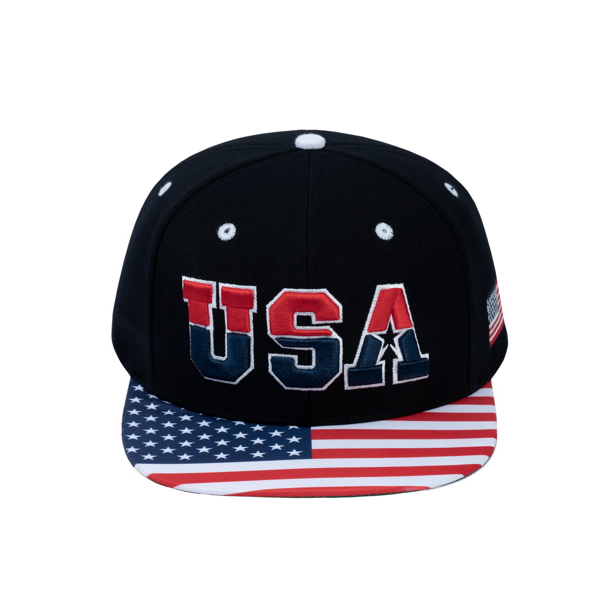 Classic US American Flag 6-Panel Snapback Flat Bill Baseball Cap with Black front and Black back