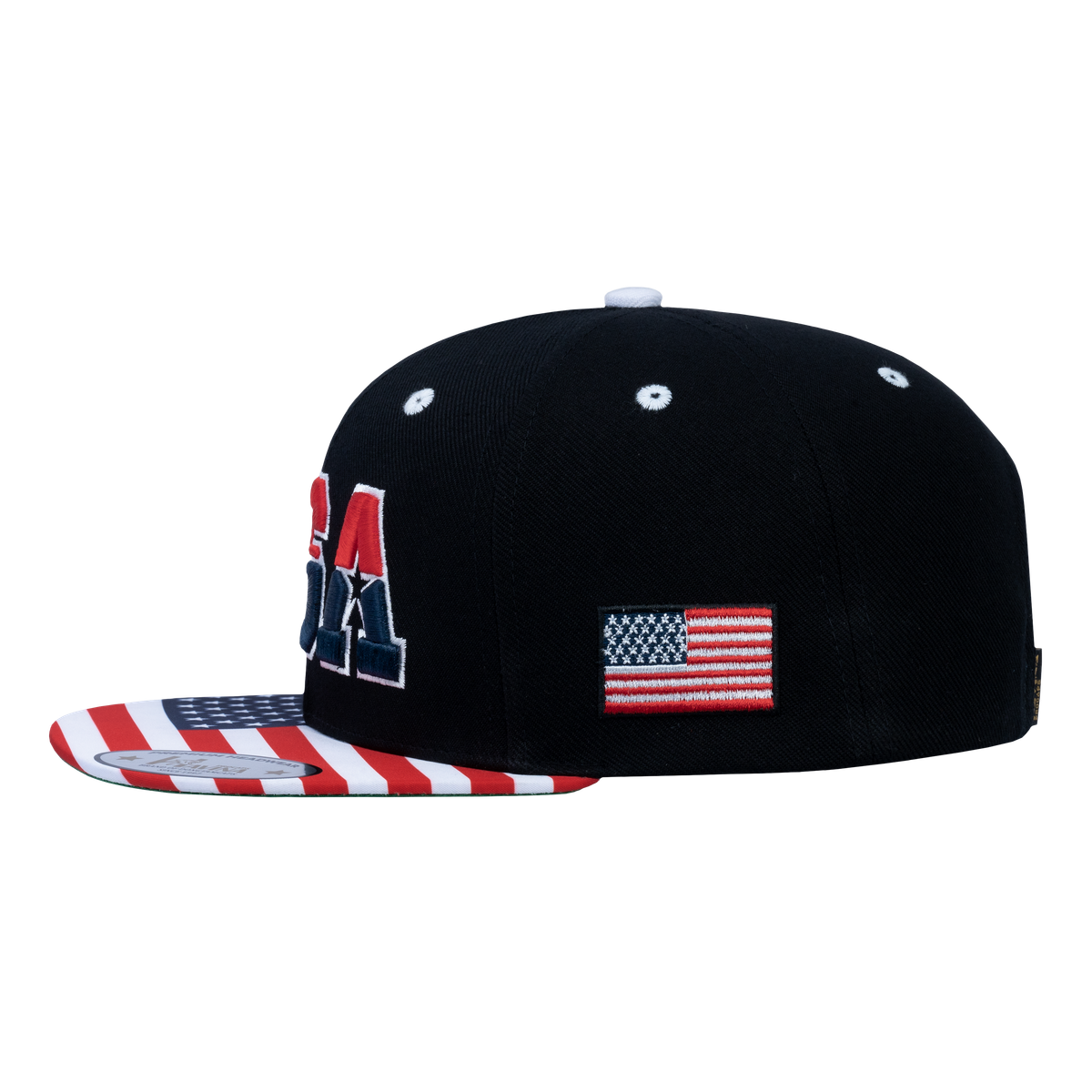 Classic US American Flag 6-Panel Snapback Flat Bill Baseball Cap with Black front and Black back