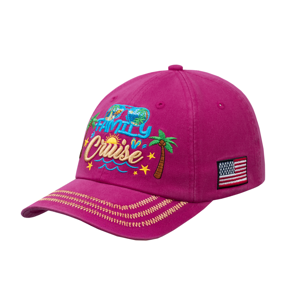 Unisex Embroidered Family Cruise, Traveling, 6-Panel Baseball Cap, Pink, Zig Zag, Adjustable Fit