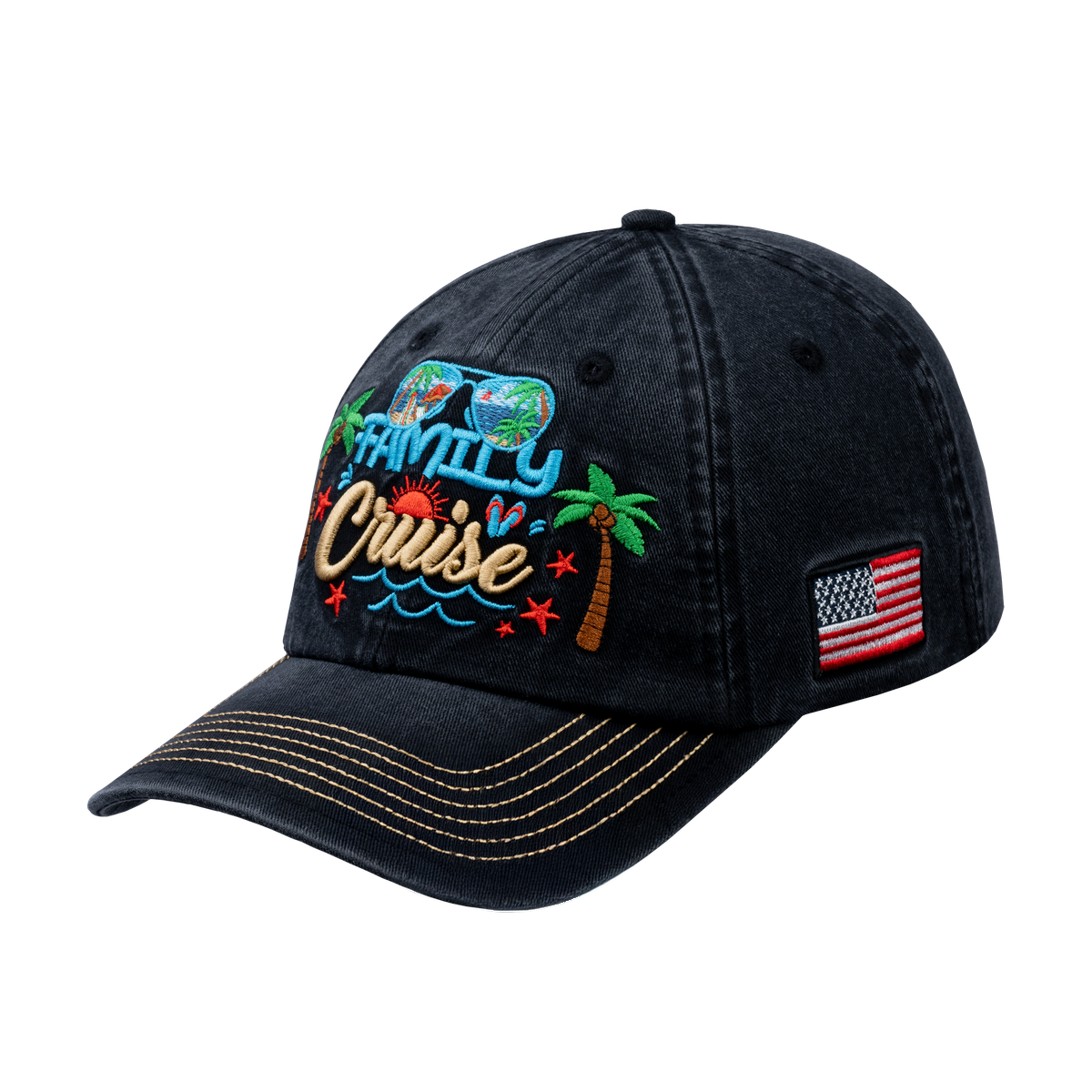 Unisex Embroidered Family Cruise, Traveling, 6-Panel Baseball Cap, Black, Classic, Adjustable Fit