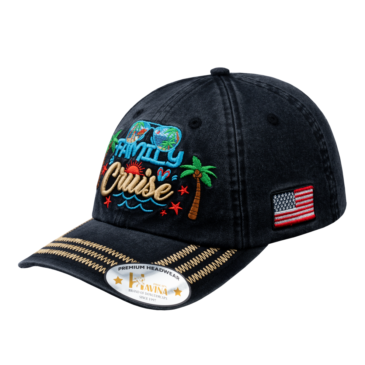 Unisex Embroidered Family Cruise, Traveling, 6-Panel Baseball Cap, Black, Zig Zag, Adjustable Fit