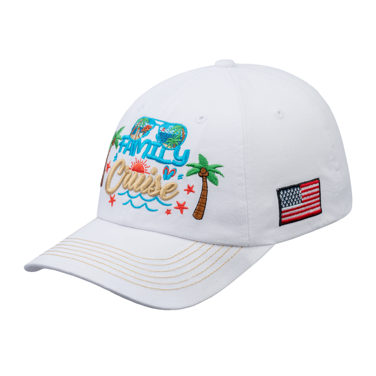 Unisex Embroidered Family Cruise, Traveling, 6-Panel Baseball Cap, White, Classic, Adjustable Fit