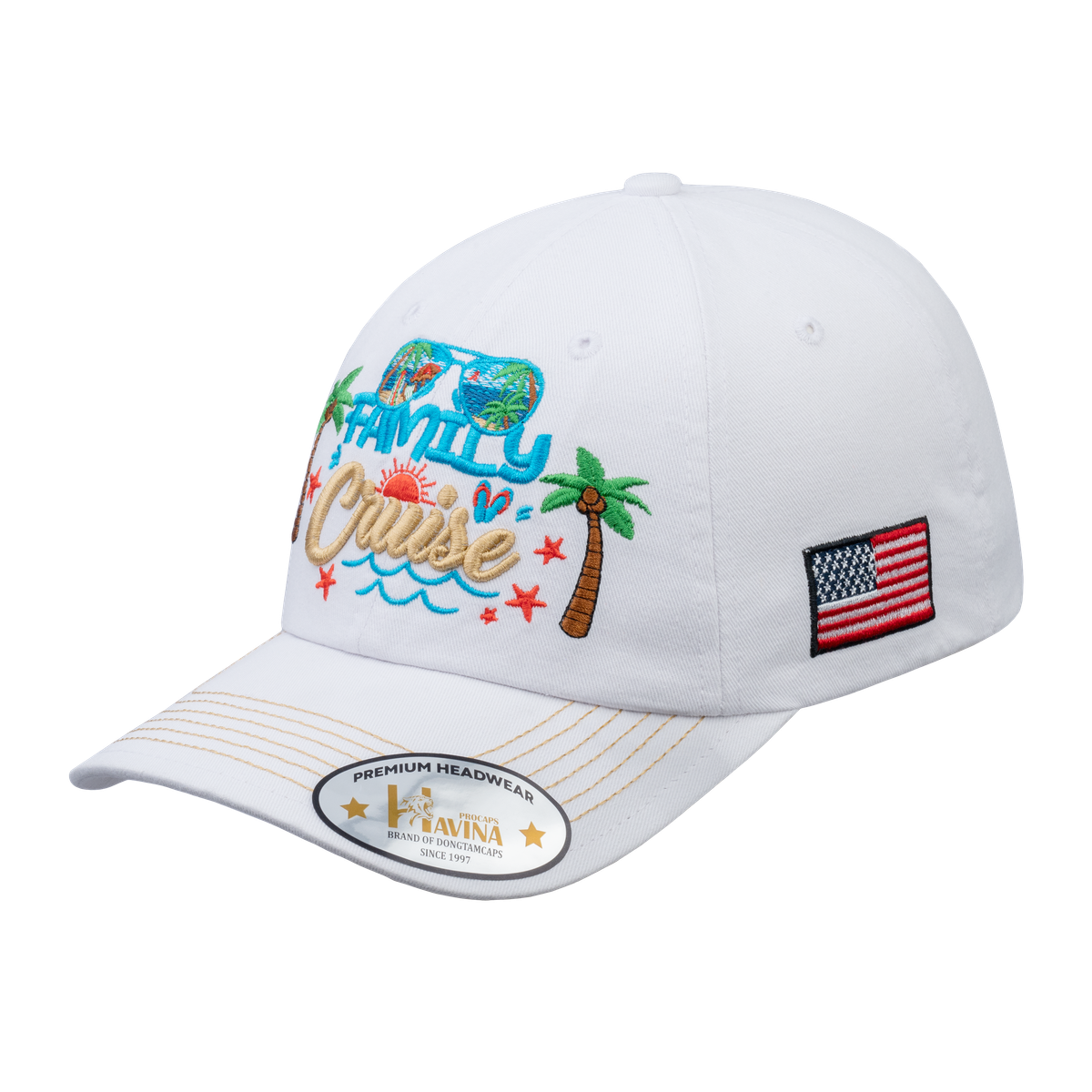 Unisex Embroidered Family Cruise, Traveling, 6-Panel Baseball Cap, White, Classic, Adjustable Fit
