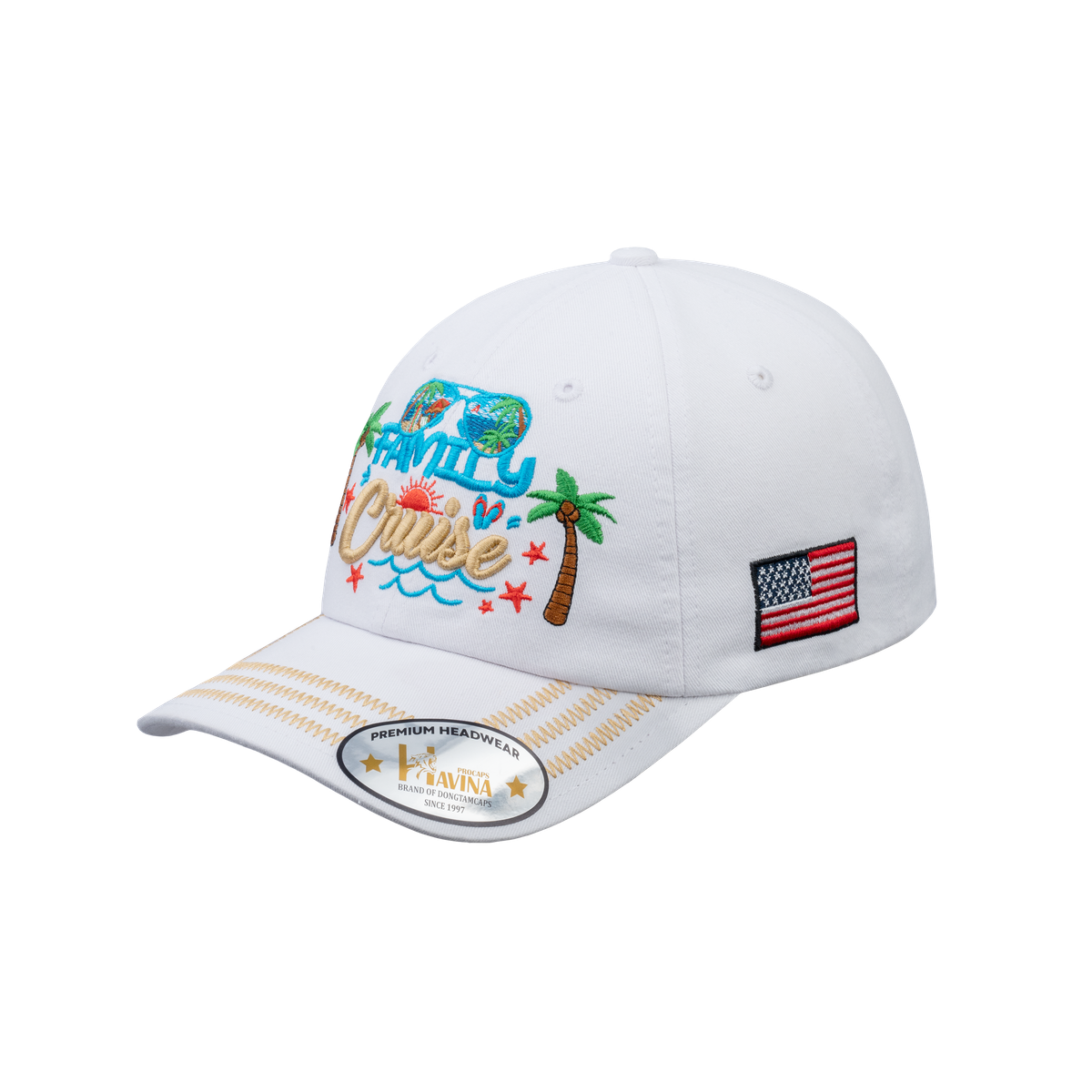 Unisex Embroidered Family Cruise, Traveling, 6-Panel Baseball Cap, White, Zig Zag, Adjustable Fit