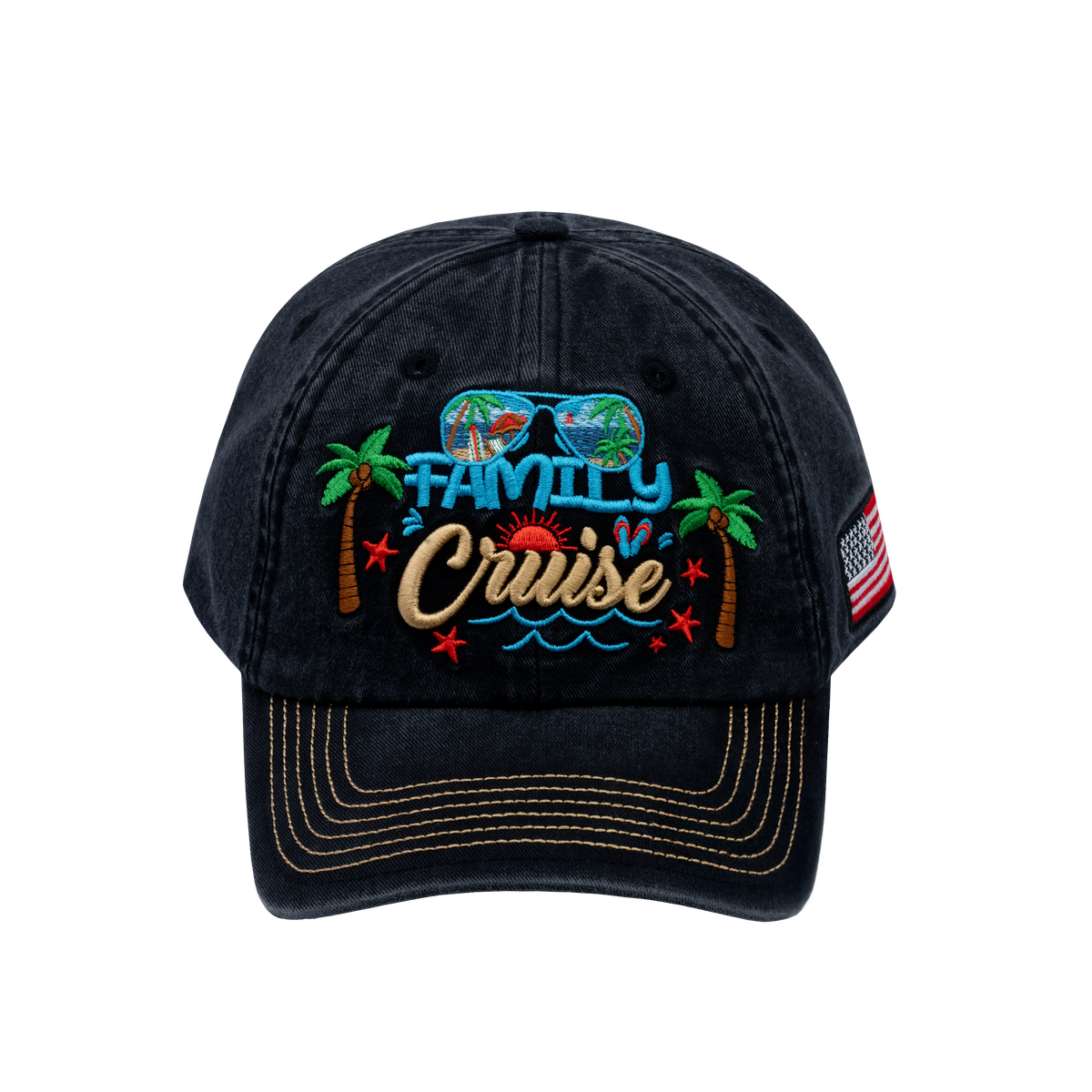 Unisex Embroidered Family Cruise, Traveling, 6-Panel Baseball Cap, Black, Classic, Adjustable Fit