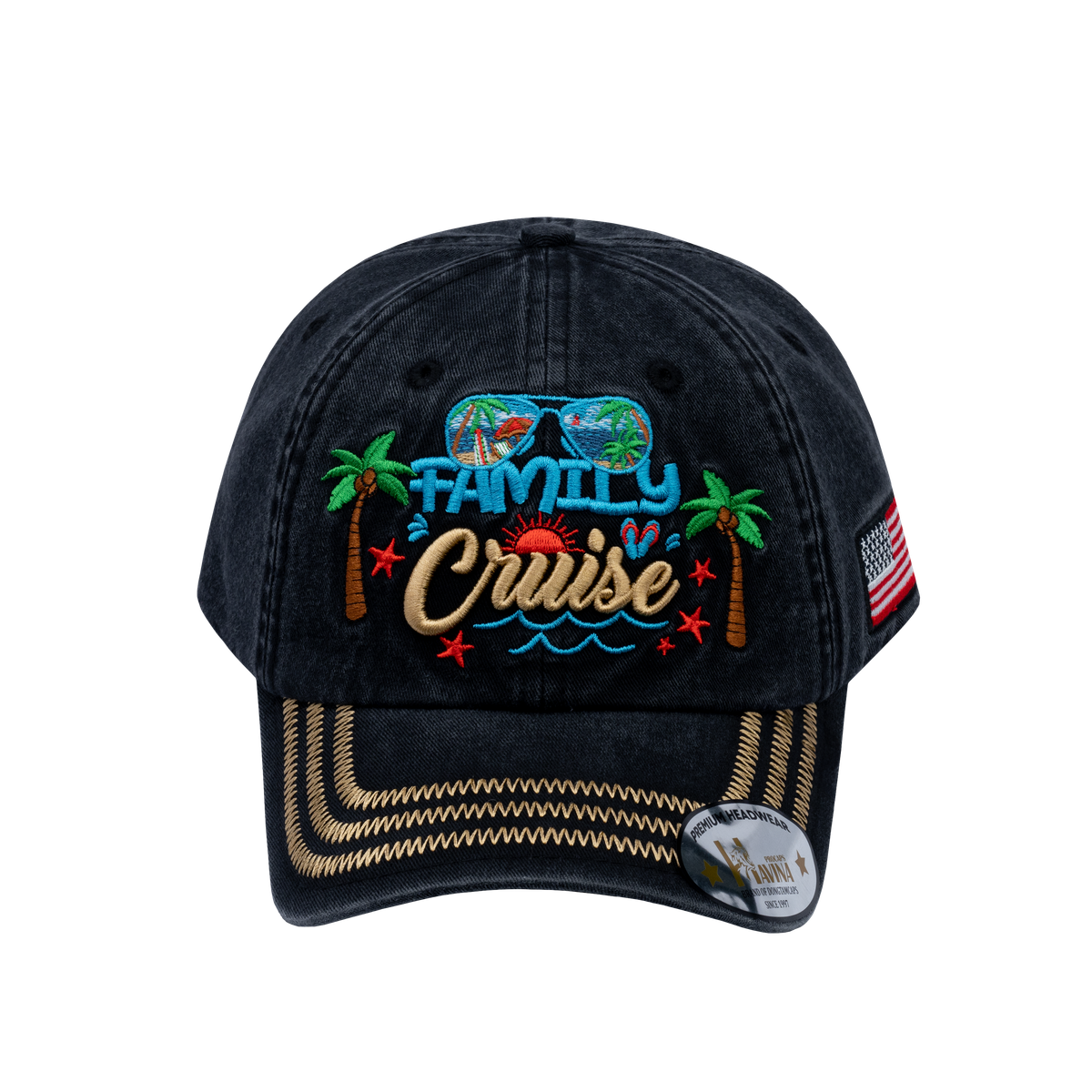 Unisex Embroidered Family Cruise, Traveling, 6-Panel Baseball Cap, Black, Zig Zag, Adjustable Fit