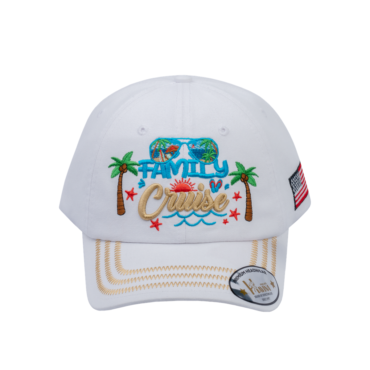 Unisex Embroidered Family Cruise, Traveling, 6-Panel Baseball Cap, White, Zig Zag, Adjustable Fit