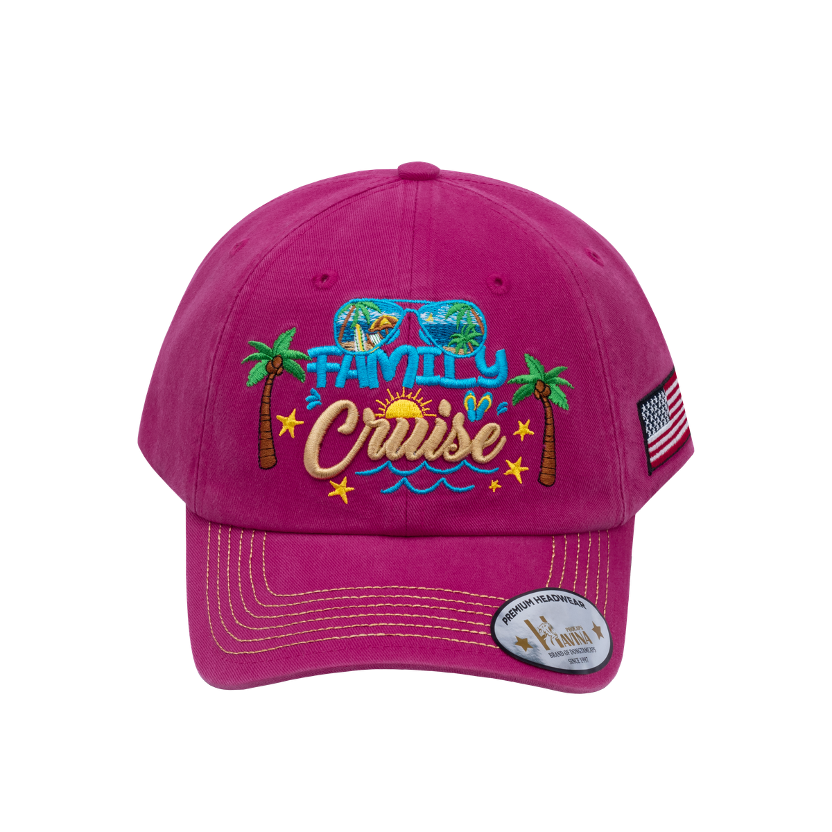 Unisex Embroidered Family Cruise, Traveling, 6-Panel Baseball Cap, Pink, Classic, Adjustable Fit