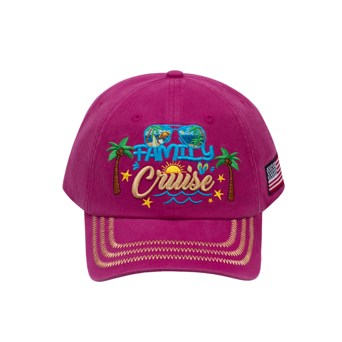 Unisex Embroidered Family Cruise, Traveling, 6-Panel Baseball Cap, Pink, Zig Zag, Adjustable Fit