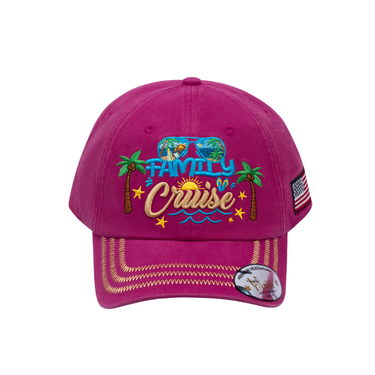 Unisex Embroidered Family Cruise, Traveling, 6-Panel Baseball Cap, Pink, Zig Zag, Adjustable Fit