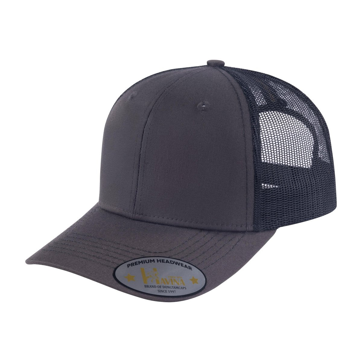Blank - 6 Panel Trucker Hat - Dark Grey/Black