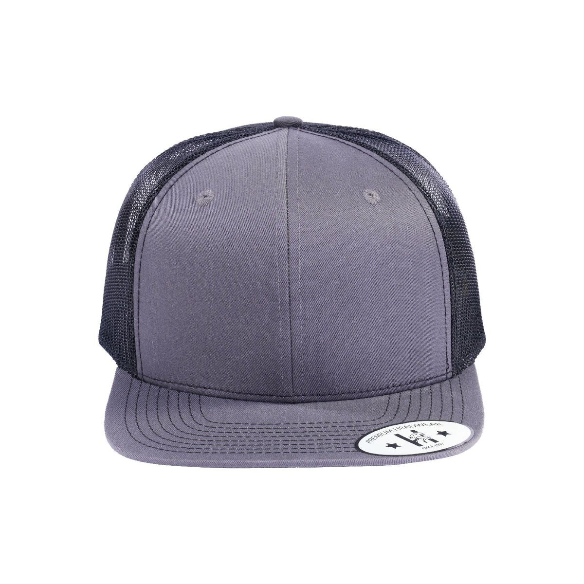 Blank - 6 Panel Snapback Flat Bill Trucker Hat - Dark Grey