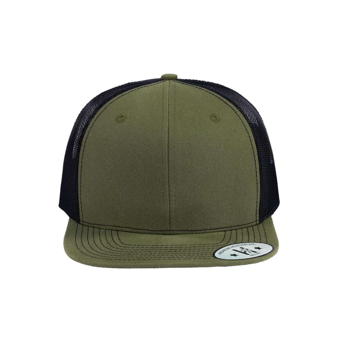 Blank - 6 Panel Snapback Flat Bill Trucker Hat - Olive