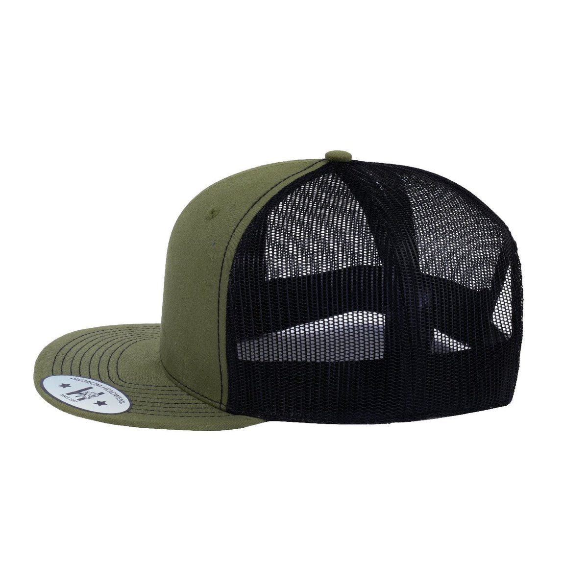 Blank - 6 Panel Snapback Flat Bill Trucker Hat - Olive