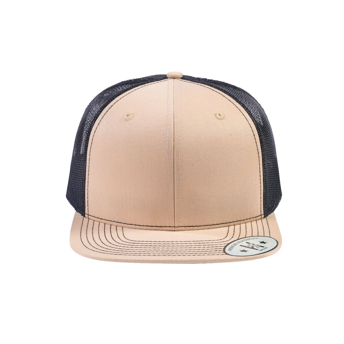 Blank - 6 Panel Snapback Flat Bill Trucker Hat - Beige