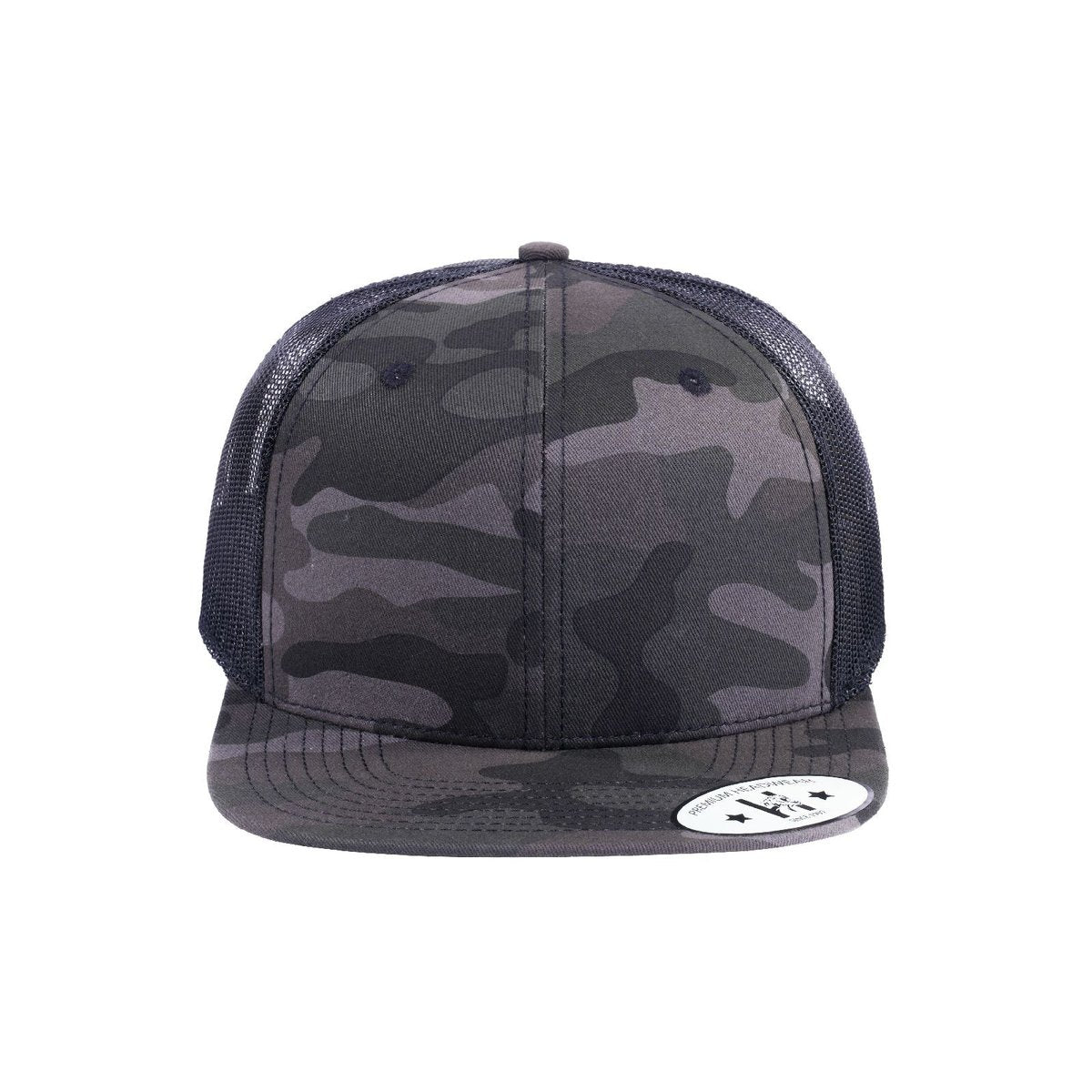 Blank - 6 Panel Snapback Flat Bill Trucker Hat - Grey Camo