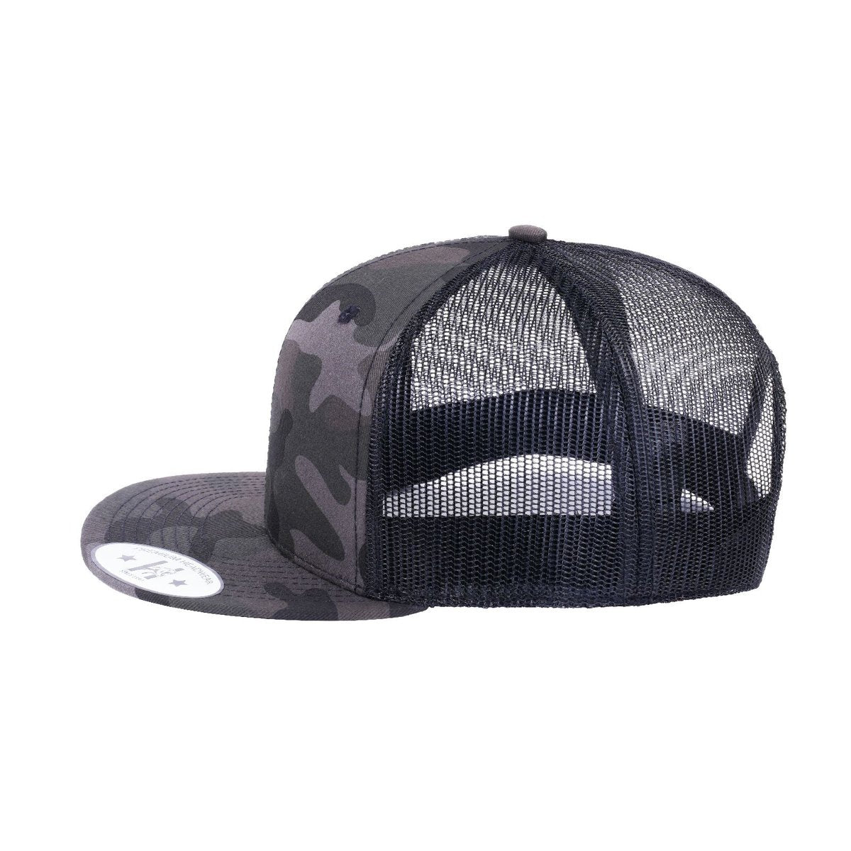 Blank - 6 Panel Snapback Flat Bill Trucker Hat - Grey Camo