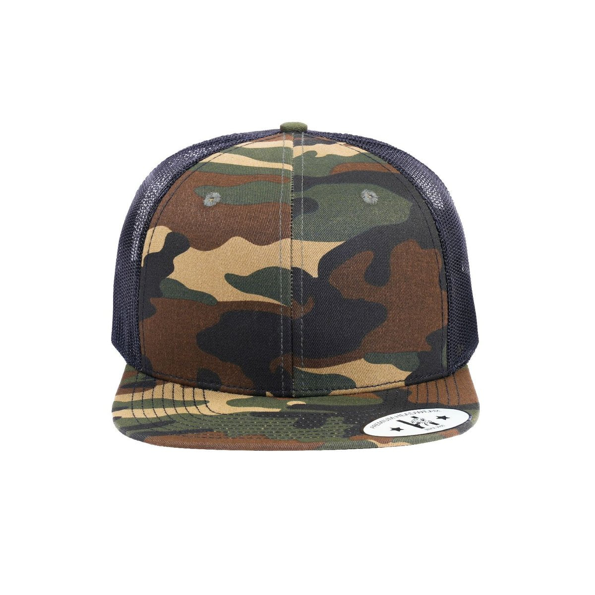 Blank - 6 Panel Snapback Flat Bill Trucker Hat - Army Green Camo