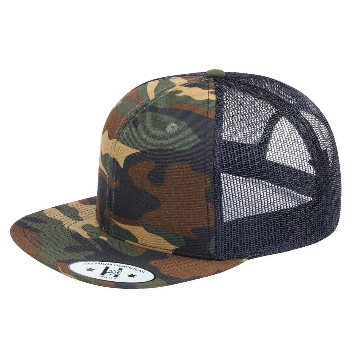 Blank 6-Panel Snapback Flat Bill Trucker Hat
