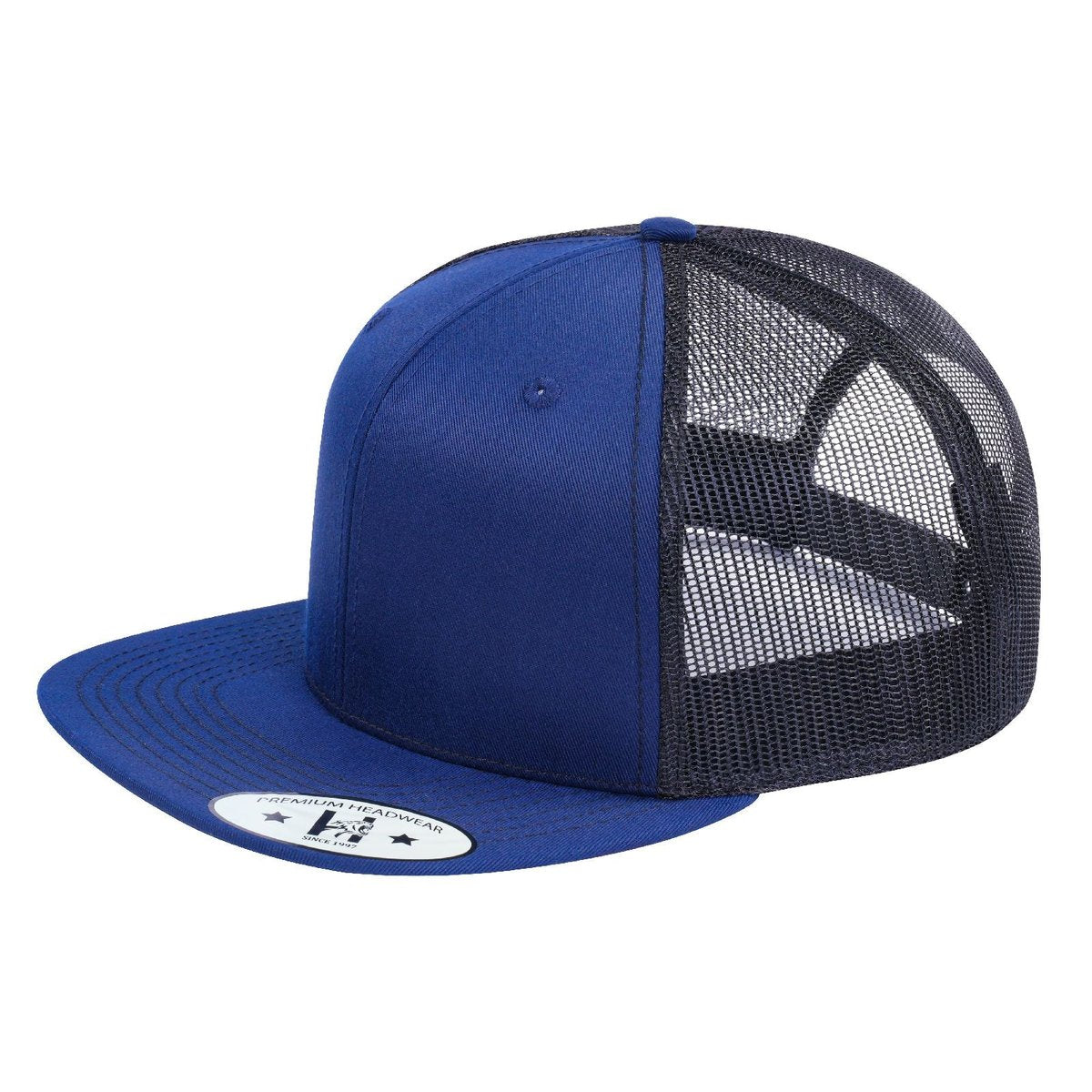 Blank - 6 Panel Snapback Flat Bill Trucker Hat - Navy