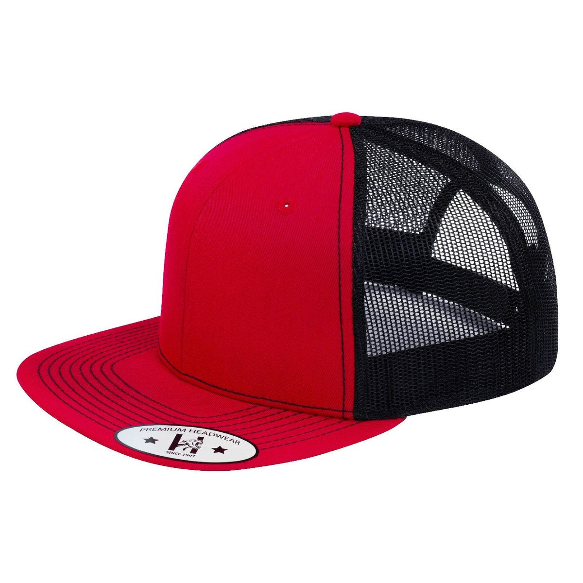 Blank - 6 Panel Snapback Flat Bill Trucker Hat - Red