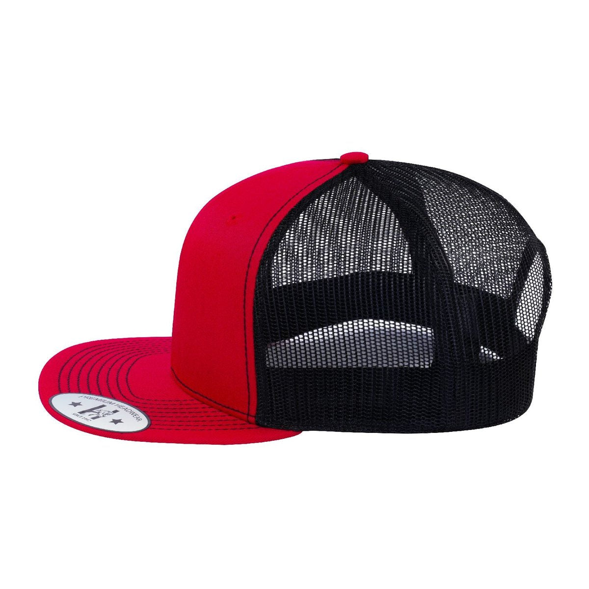 Blank - 6 Panel Snapback Flat Bill Trucker Hat - Red