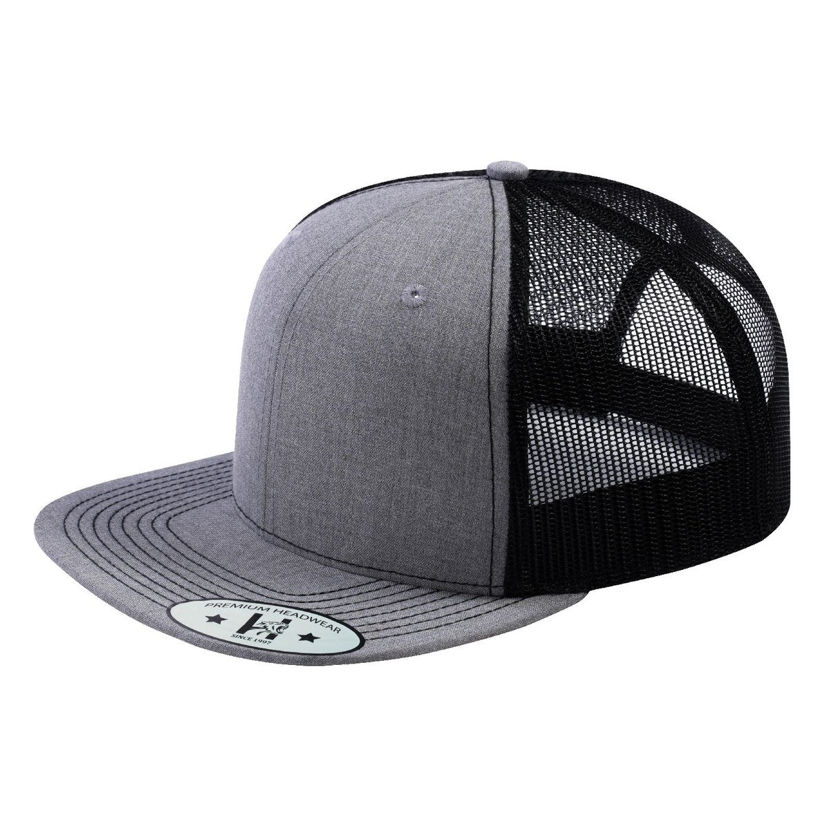 Blank - 6 Panel Snapback Flat Bill Trucker Hat - Light Grey Heather