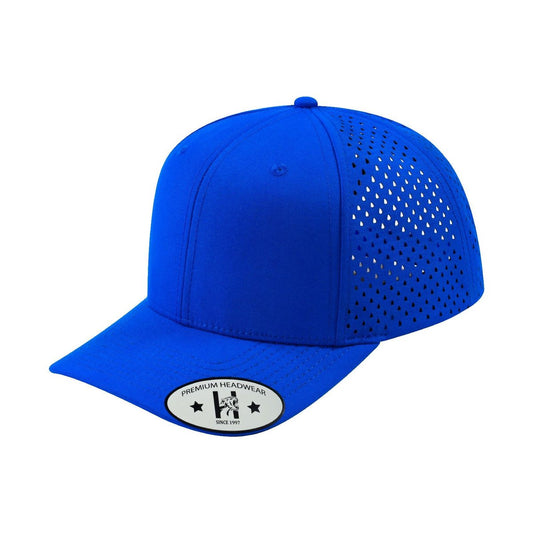 Blank 6-Panel Microfiber Laser Hole Trucker Hat with Royal Blue front and Royal Blue back