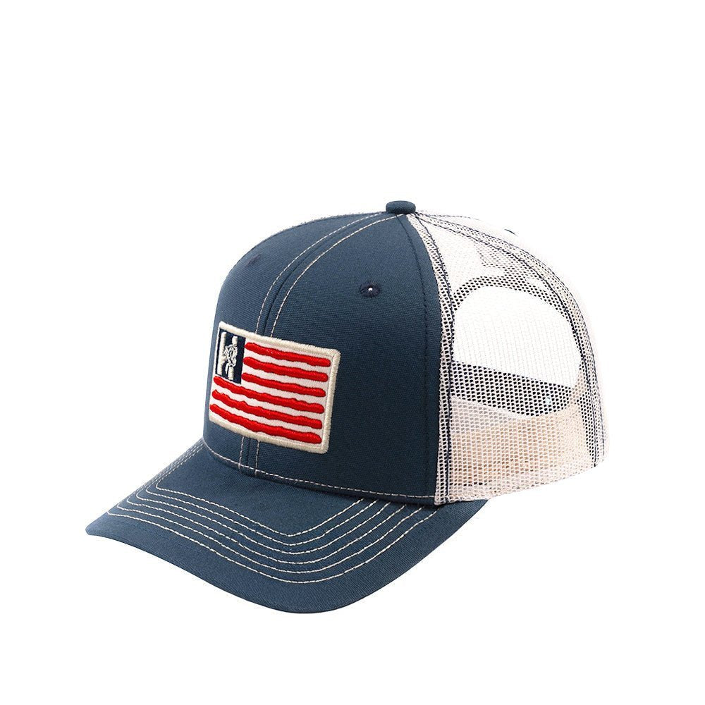 Unisex Embroidered The Us Flag, 6-Panel Trucker Hat, Navy/Beige, Classic, Adjustable Fit